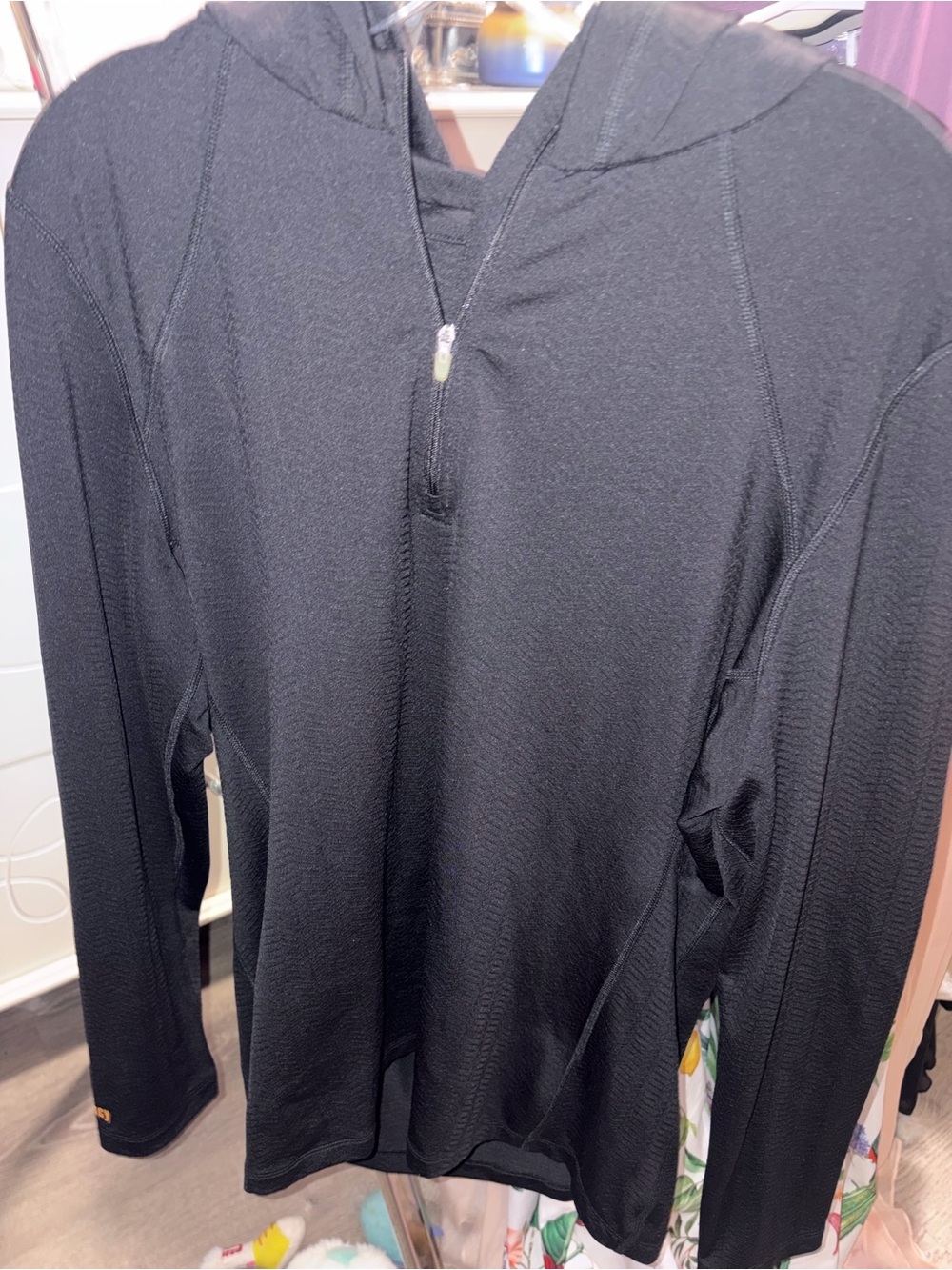 Lucy Black Coolmax Quarter Zip Activewear Hoodie Textured Chevron XL